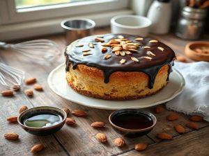 Bolo de Amêndoas com Cobertura de Chocolate Amargo