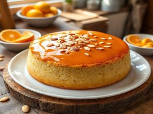 Bolo de Amêndoas com Calda de Laranja Caramelizada