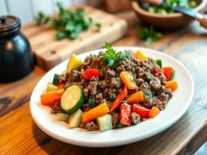 Carne Moída Refogada Low Carb com Legumes Coloridos