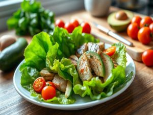 Wrap Low Carb de Alface com Frango e Abacate