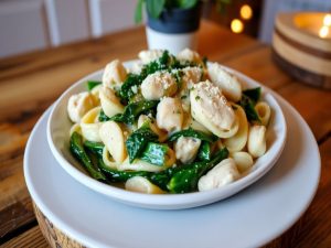 Macarrão ao Molho Branco Low Carb com Frango e Espinafre